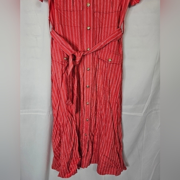 10 Crosby Derek Lam size 4 striped button-down midi dress red linen utility NWOT - Picture 4 of 6